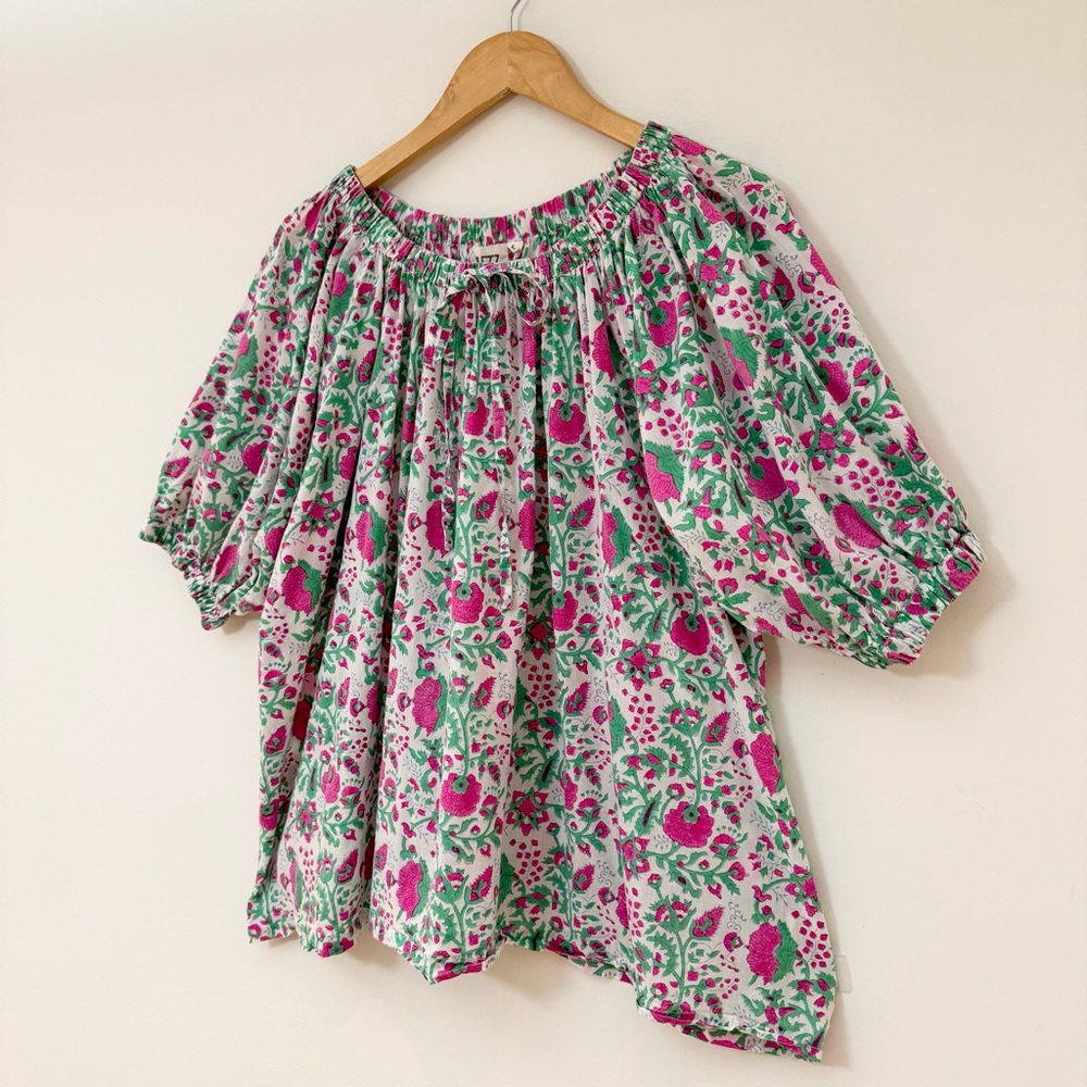 SZ Blockprints Hot Pink Floral Padra Tracy Top, Size Large - Picture 9 of 16